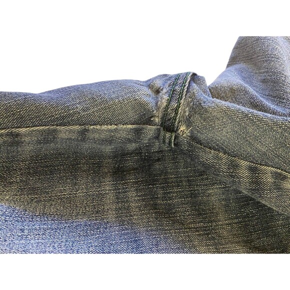 VIEN Jeans Women's 12 Faded Blue Denim Wide Boot Stretch Green Stitch USA Y2K - Picture 6 of 11